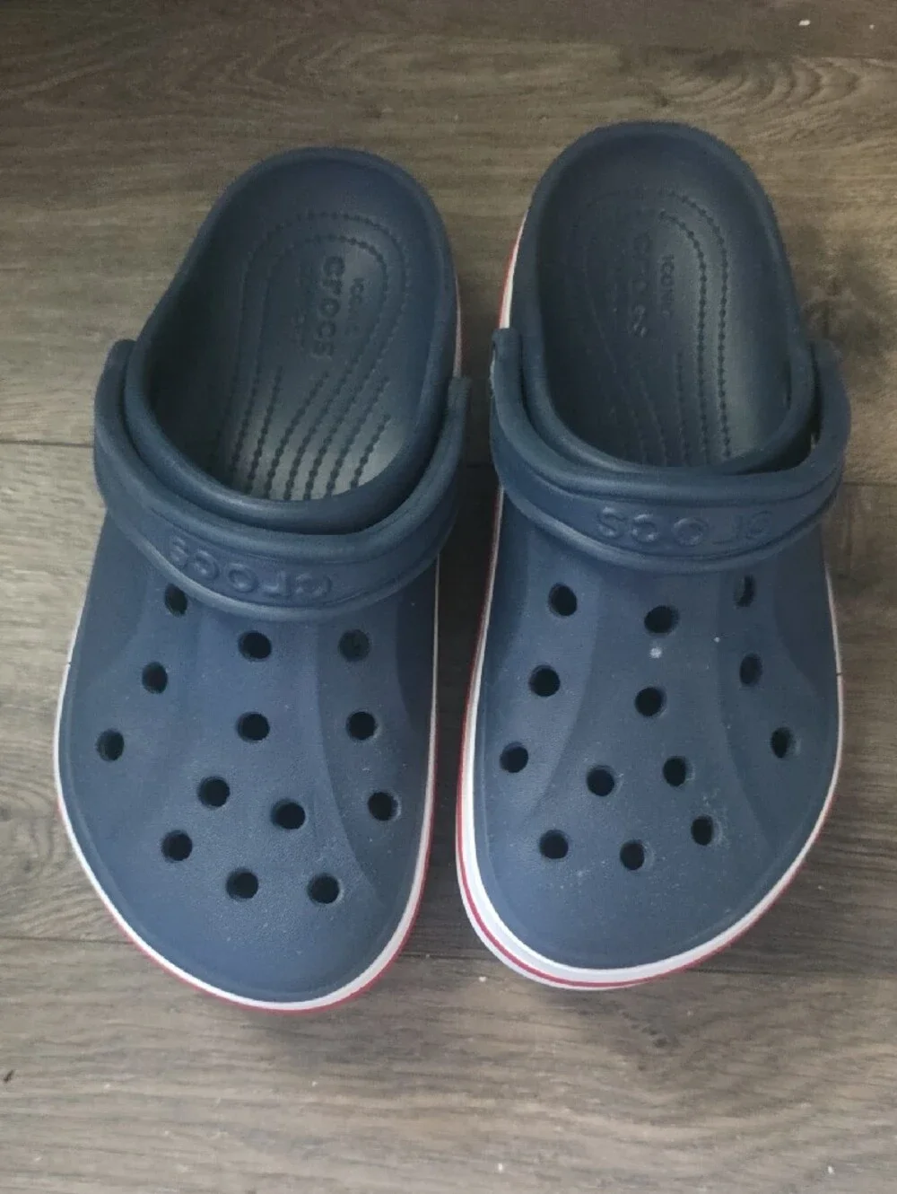 CROCS Kids Navy Clogs with Red and White Stripe